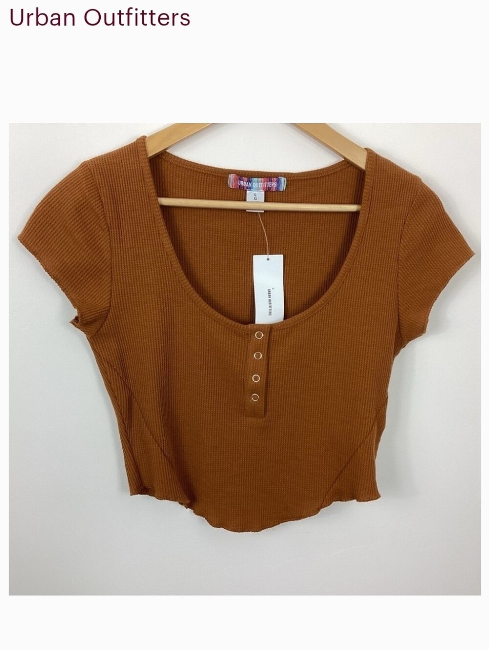 Autumn Urban Outfitters Rust Brown Ribbed Scoop-Neck Button Tee